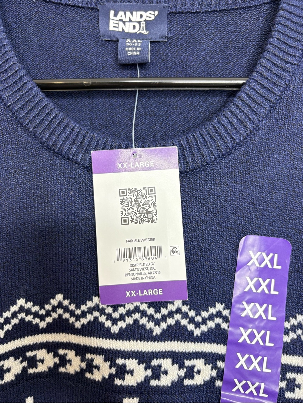 Lands End Sweater Womens XXL Pullover Crew Neck Polar Bear Navy Winter Tree - Picture 5 of 7